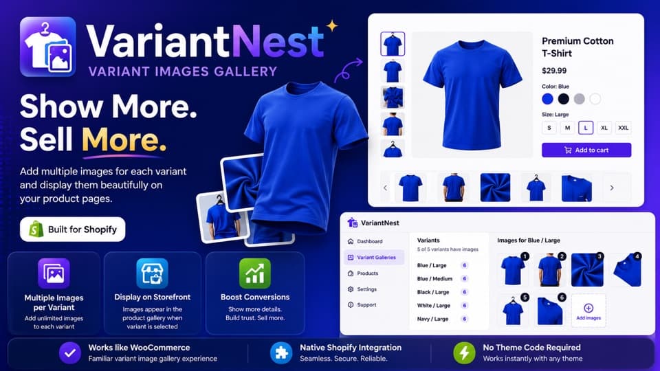 VariantNest showing a different product image for each selected variant